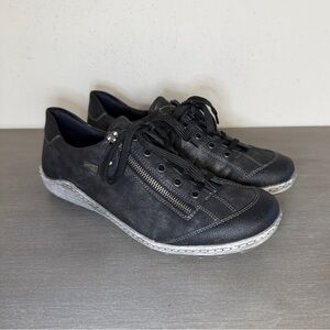 Remonte Tex Black Sparkle Leather Zip Lace Up Comfort Sneakers Shoes Women's 10